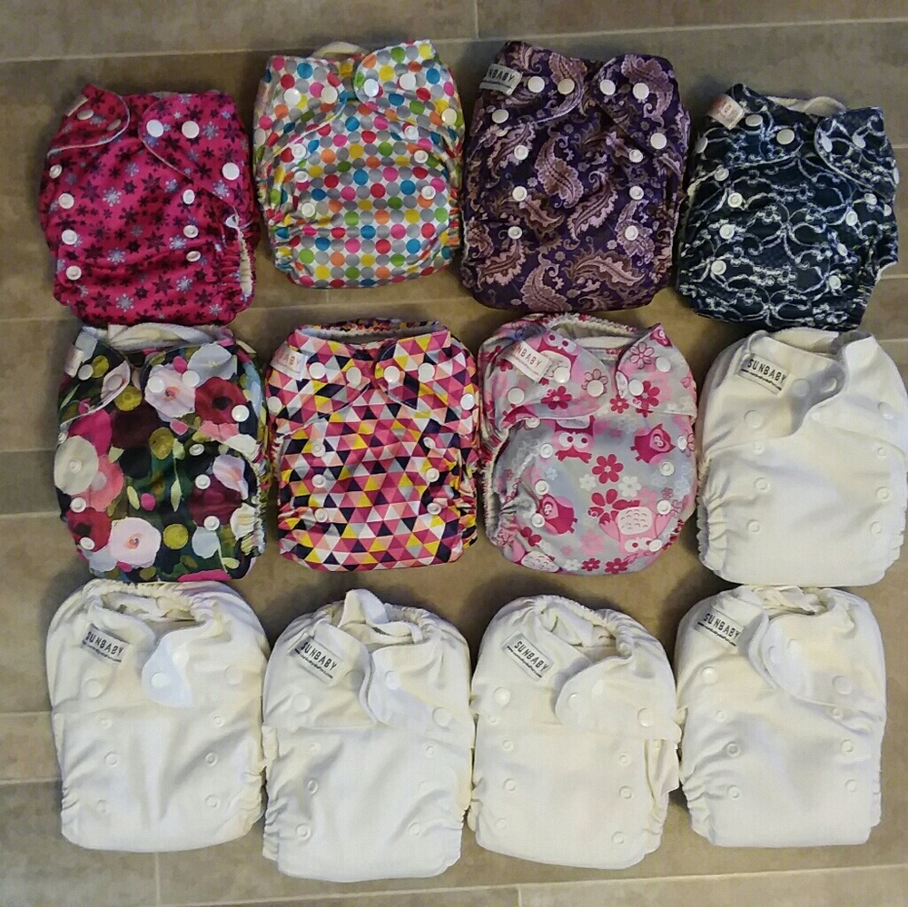 14 sunbaby cloth diapers with inserts